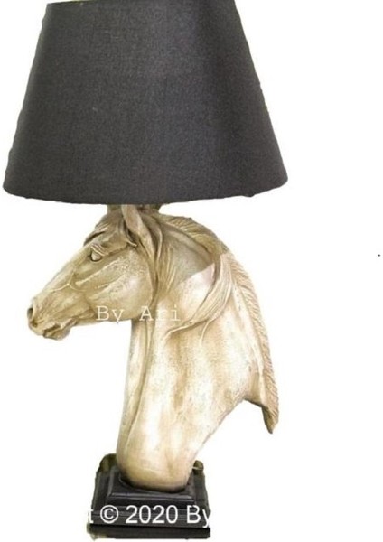 AB103-01 Büyük At Başı Abajur Siyah Krem-Siyah Şapkalı