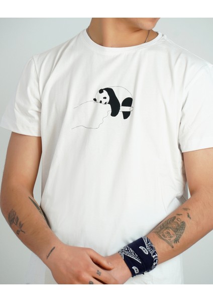 Panda Baskili Oversi̇Ze Beyaz Ti̇Şört modelleri