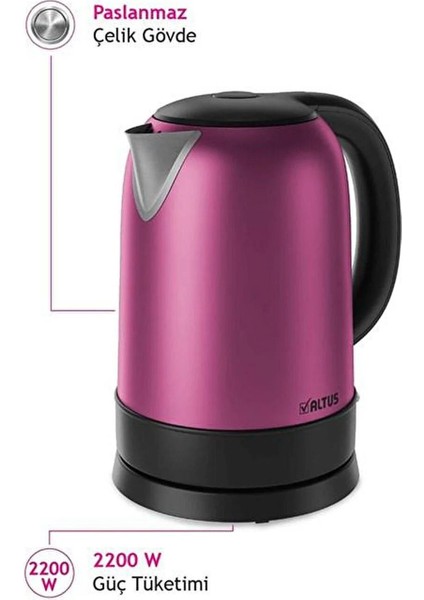 Çelik Su Isıtıcı Kettle Pembe Renk Altus