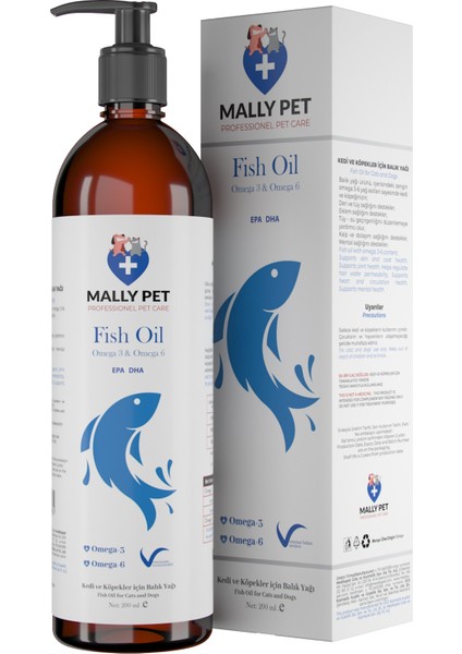 Kedi ve Köpekler Için Omega 3 ve Omega 6 Takviyeli Balık Yağı 200 ml