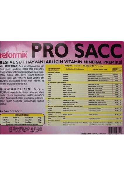 Reformix Pro Sacc Hayvan Süt-Vitamin-Mineral Takviyesi Kova - Kraft
