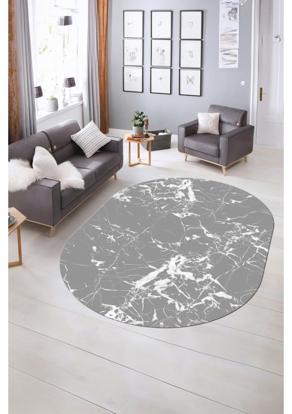 Dijital Baskılı Kaymaz Taban Yıkanabilir Mermer Oval Yolluk Salon Halısı, N-O-Mermer-27-Gri, fiyatları