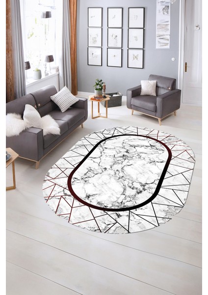 Dijital Baskılı Kaymaz Taban Yıkanabilir Mermer Oval Yolluk Salon Halısı, N-O-Mermer-11-Bordo, fiyatları