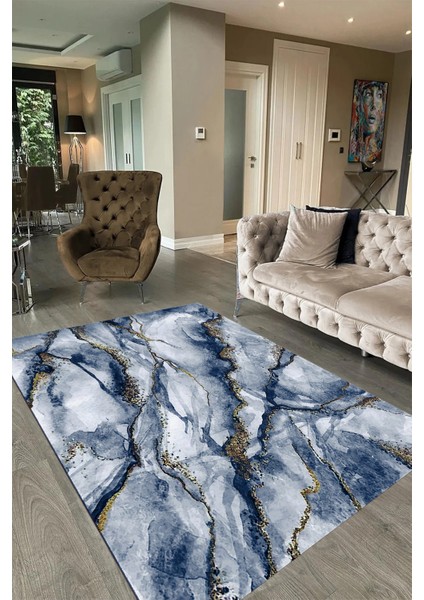 Dijital Baskılı Kaymaz Taban Yıkanabilir Mermer Yolluk Mutfak Salon Halısı, N-Mermer-02-Mavi, fırsatları
