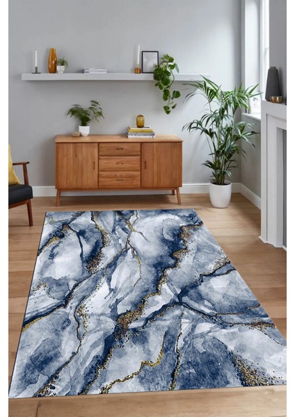 Dijital Baskılı Kaymaz Taban Yıkanabilir Mermer Yolluk Mutfak Salon Halısı, N-Mermer-02-Mavi, indirimleri