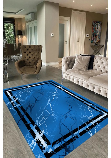 Dijital Baskılı Kaymaz Taban Yıkanabilir Mermer Yolluk Mutfak Salon Halısı, N-Mermer-08-Mavi, fırsatları