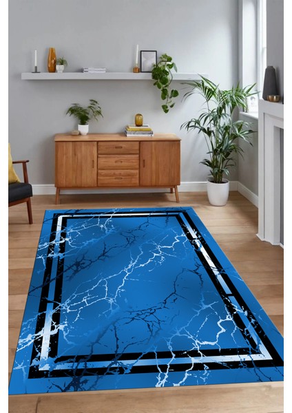 Dijital Baskılı Kaymaz Taban Yıkanabilir Mermer Yolluk Mutfak Salon Halısı, N-Mermer-08-Mavi, indirimleri