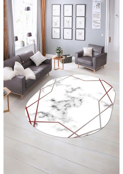Dijital Baskılı Kaymaz Taban Yıkanabilir Mermer Oval Yolluk Salon Halısı, N-O-Mermer-15-Bordo, fiyatları