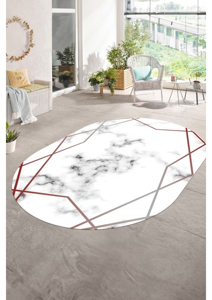 Dijital Baskılı Kaymaz Taban Yıkanabilir Mermer Oval Yolluk Salon Halısı, N-O-Mermer-15-Bordo, modelleri