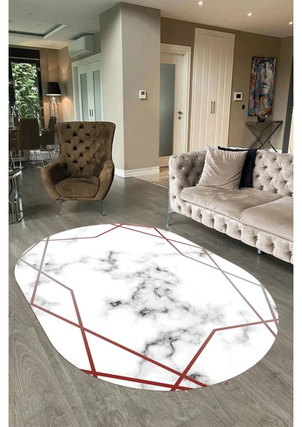 Dijital Baskılı Kaymaz Taban Yıkanabilir Mermer Oval Yolluk Salon Halısı, N-O-Mermer-15-Bordo, fırsatları