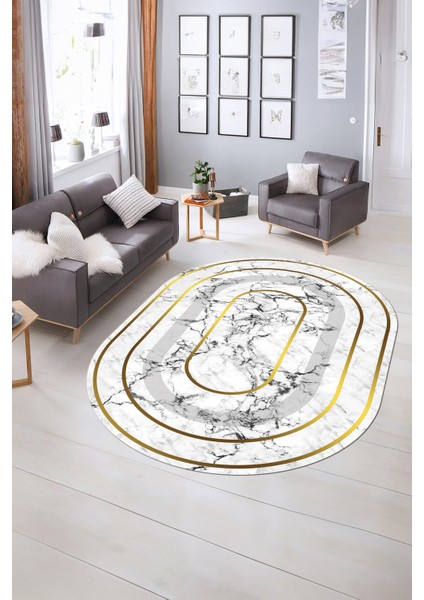 Dijital Baskılı Kaymaz Taban Yıkanabilir Mermer Oval Yolluk Salon Halısı, N-O-Mermer-16-Beyaz, fiyatları
