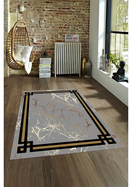 Dijital Baskılı Kaymaz Taban Yıkanabilir Mermer Yolluk Mutfak Salon Halısı, N-Mermer-07-Gri,