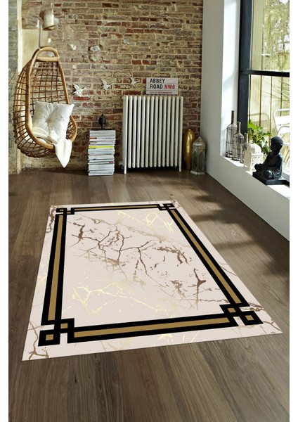 Dijital Baskılı Kaymaz Taban Yıkanabilir Mermer Yolluk Mutfak Salon Halısı, N-Mermer-07-Krem,