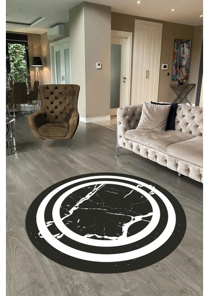 Dijital Baskılı Kaymaz Yıkanabilir Mermer Yuvarlak Mutfak Salon Halısı, N-Y-Mermer-22-Antrasit,