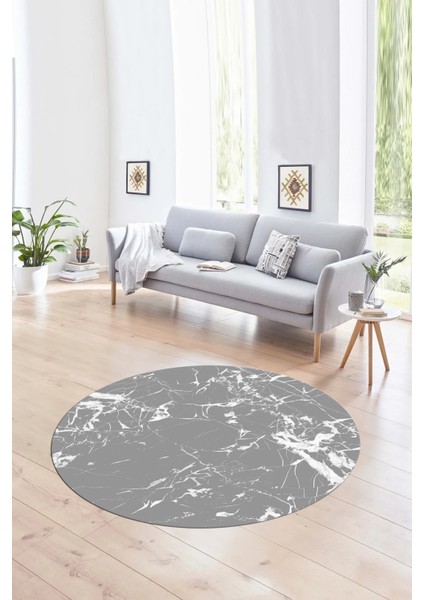 Dijital Baskılı Kaymaz Yıkanabilir Mermer Yuvarlak Mutfak Salon Halısı, N-Y-Mermer-27-Gri, modelleri