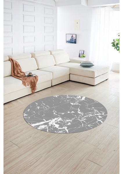 Dijital Baskılı Kaymaz Yıkanabilir Mermer Yuvarlak Mutfak Salon Halısı, N-Y-Mermer-27-Gri, fırsatları