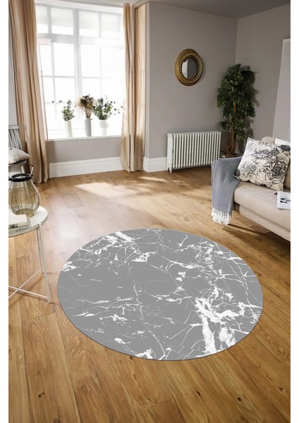 Dijital Baskılı Kaymaz Yıkanabilir Mermer Yuvarlak Mutfak Salon Halısı, N-Y-Mermer-27-Gri, indirimleri