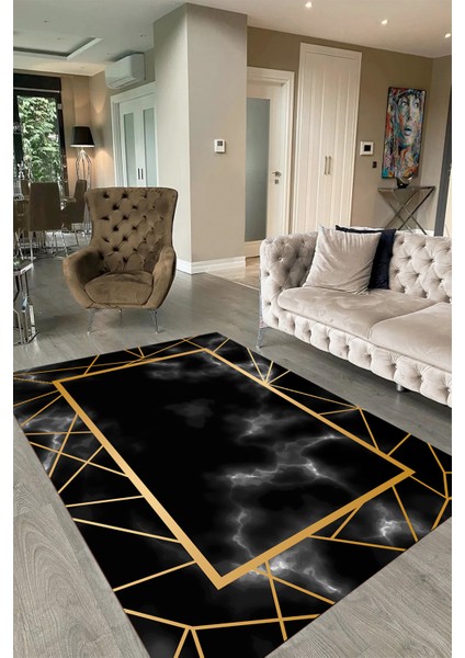 Dijital Baskılı Kaymaz Taban Yıkanabilir Mermer Yolluk Mutfak Salon Halısı, N-Mermer-24-Siyah, fırsatları