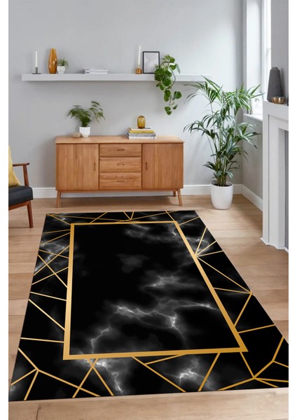 Dijital Baskılı Kaymaz Taban Yıkanabilir Mermer Yolluk Mutfak Salon Halısı, N-Mermer-24-Siyah, indirimleri