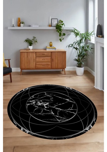 Dijital Baskılı Kaymaz Yıkanabilir Mermer Yuvarlak Mutfak Salon Halısı, N-Y-Mermer-17-Siyah, fiyatları