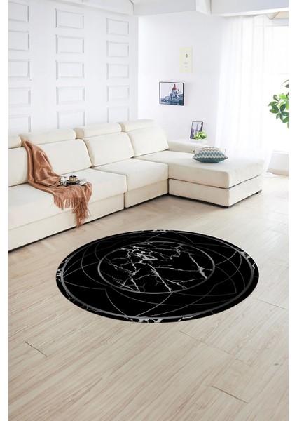 Dijital Baskılı Kaymaz Yıkanabilir Mermer Yuvarlak Mutfak Salon Halısı, N-Y-Mermer-17-Siyah, fırsatları