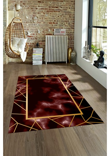 Dijital Baskılı Kaymaz Taban Yıkanabilir Mermer Yolluk Mutfak Salon Halısı, N-Mermer-24-Bordo,