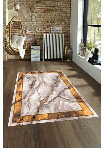 Dijital Baskılı Kaymaz Taban Yıkanabilir Mermer Yolluk Mutfak Salon Halısı, N-Mermer-03-Kahve,