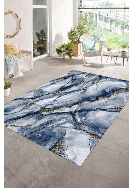 Dijital Baskılı Kaymaz Taban Yıkanabilir Mermer Yolluk Mutfak Salon Halısı, N-Mermer-02-Mavi, modelleri