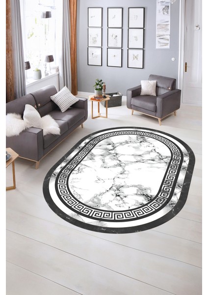 Dijital Baskılı Kaymaz Taban Yıkanabilir Mermer Oval Yolluk Salon Halısı, N-O-Mermer-21-Gri, fiyatları