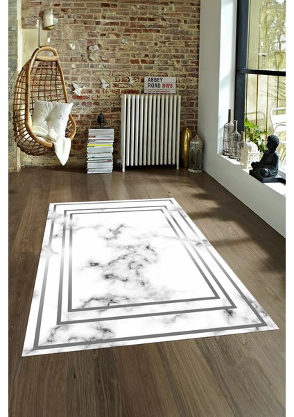 Dijital Baskılı Kaymaz Taban Yıkanabilir Mermer Yolluk Mutfak Salon Halısı, N-Mermer-05-Gri,