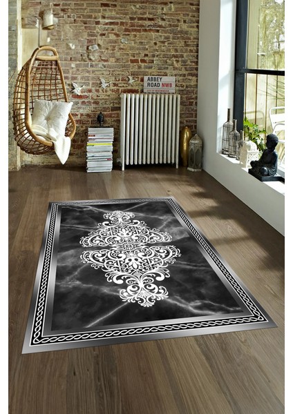 Dijital Baskılı Kaymaz Taban Yıkanabilir Mermer Yolluk Mutfak Salon Halısı, N-Mermer-09-Antrasit,