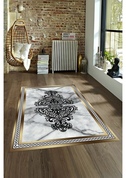 Dijital Baskılı Kaymaz Taban Yıkanabilir Mermer Yolluk Mutfak Salon Halısı, N-Mermer-09-Gold,
