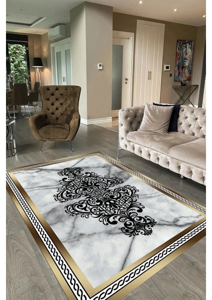 Dijital Baskılı Kaymaz Taban Yıkanabilir Mermer Yolluk Mutfak Salon Halısı, N-Mermer-09-Gold, fırsatları