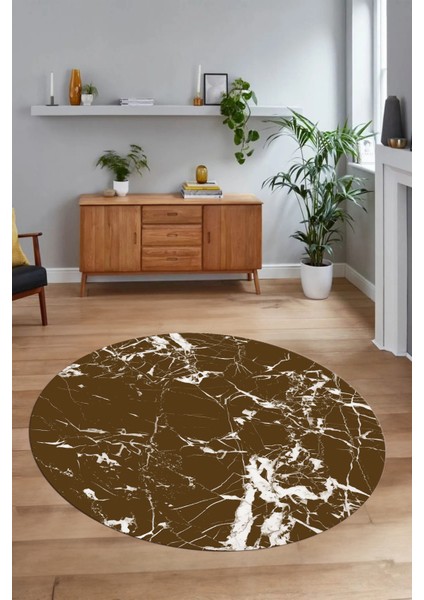 Dijital Baskılı Kaymaz Yıkanabilir Mermer Yuvarlak Mutfak Salon Halısı, N-Y-Mermer-27-Kahve, fiyatları