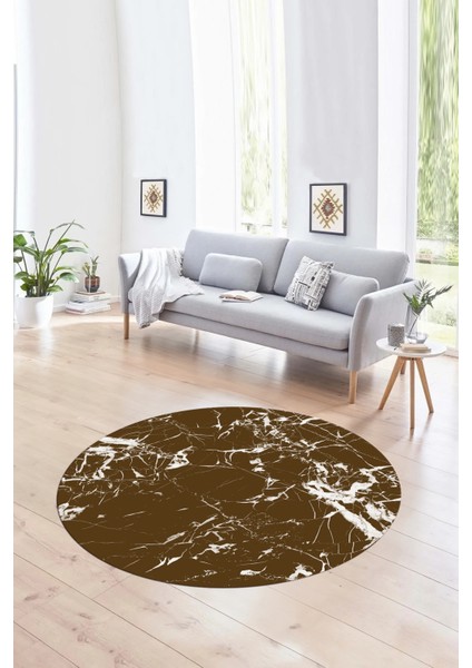 Dijital Baskılı Kaymaz Yıkanabilir Mermer Yuvarlak Mutfak Salon Halısı, N-Y-Mermer-27-Kahve, modelleri