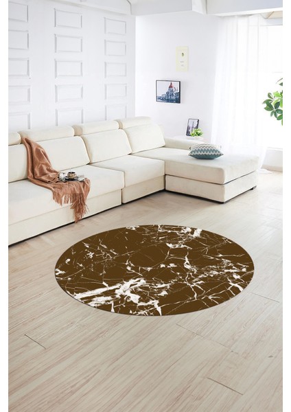 Dijital Baskılı Kaymaz Yıkanabilir Mermer Yuvarlak Mutfak Salon Halısı, N-Y-Mermer-27-Kahve, fırsatları