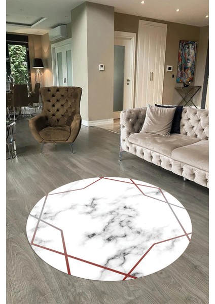 Dijital Baskılı Kaymaz Yıkanabilir Mermer Yuvarlak Mutfak Salon Halısı, N-Y-Mermer-15-Bordo,
