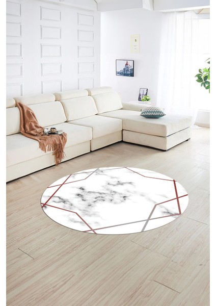 Dijital Baskılı Kaymaz Yıkanabilir Mermer Yuvarlak Mutfak Salon Halısı, N-Y-Mermer-15-Bordo,
