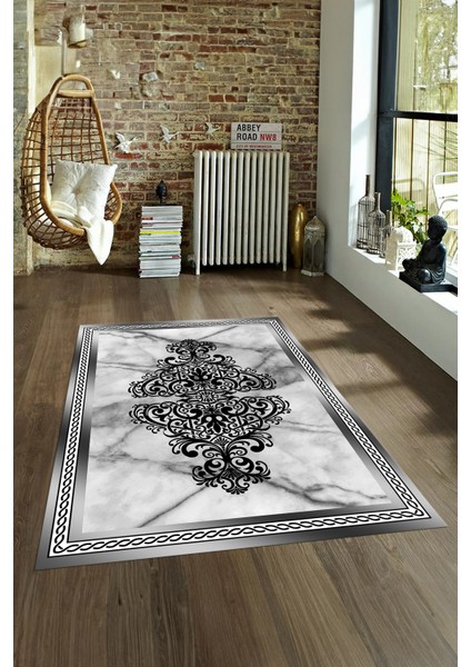 Dijital Baskılı Kaymaz Taban Yıkanabilir Mermer Yolluk Mutfak Salon Halısı, N-Mermer-09-Gri,