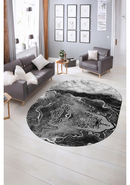 Dijital Baskılı Kaymaz Taban Yıkanabilir Mermer Oval Yolluk Salon Halısı, N-O-Mermer-25-Gri, fiyatları