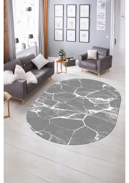 Dijital Baskılı Kaymaz Taban Yıkanabilir Mermer Oval Yolluk Salon Halısı, N-O-Mermer-01-Gri, fiyatları