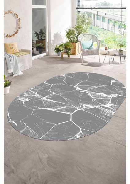 Dijital Baskılı Kaymaz Taban Yıkanabilir Mermer Oval Yolluk Salon Halısı, N-O-Mermer-01-Gri, modelleri