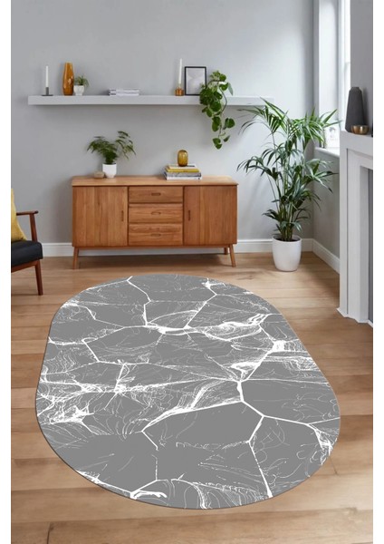 Dijital Baskılı Kaymaz Taban Yıkanabilir Mermer Oval Yolluk Salon Halısı, N-O-Mermer-01-Gri, indirimleri