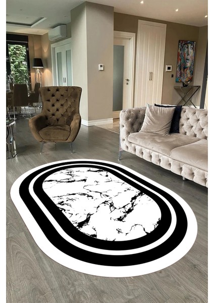 Dijital Baskılı Kaymaz Taban Yıkanabilir Mermer Oval Yolluk Salon Halısı, N-O-Mermer-06-Beyaz, fırsatları
