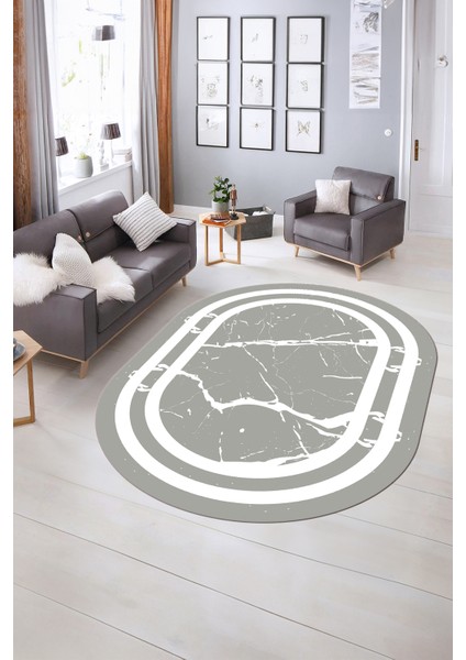 Dijital Baskılı Kaymaz Taban Yıkanabilir Mermer Oval Yolluk Salon Halısı, N-O-Mermer-22-Gri, fiyatları