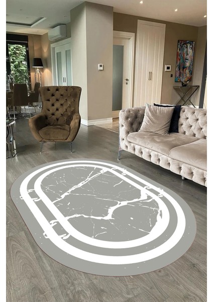 Dijital Baskılı Kaymaz Taban Yıkanabilir Mermer Oval Yolluk Salon Halısı, N-O-Mermer-22-Gri, fırsatları