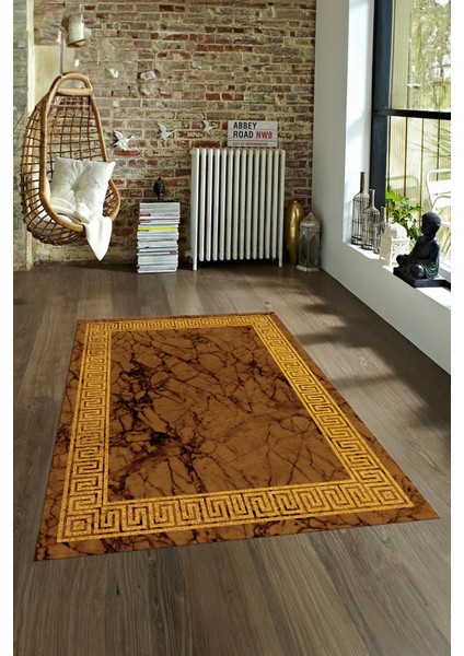 Dijital Baskılı Kaymaz Taban Yıkanabilir Mermer Yolluk Mutfak Salon Halısı, N-Mermer-12-Kahve,