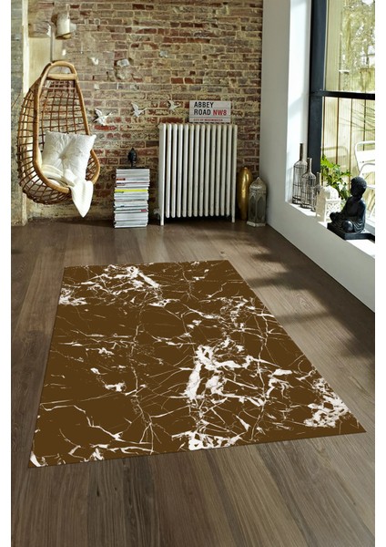 Dijital Baskılı Kaymaz Taban Yıkanabilir Mermer Yolluk Mutfak Salon Halısı, N-Mermer-27-Kahve,