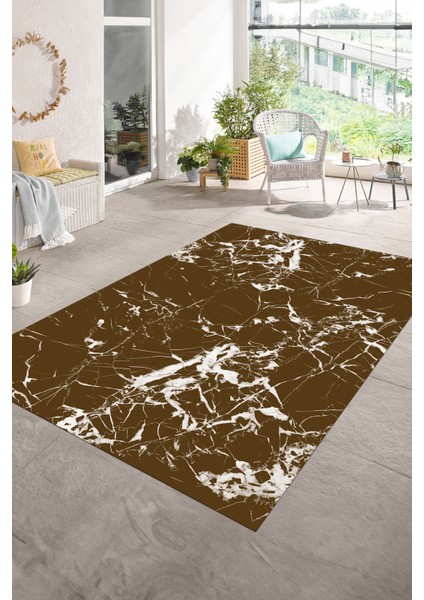 Dijital Baskılı Kaymaz Taban Yıkanabilir Mermer Yolluk Mutfak Salon Halısı, N-Mermer-27-Kahve, modelleri
