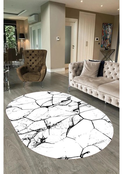 Dijital Baskılı Kaymaz Taban Yıkanabilir Mermer Oval Yolluk Salon Halısı, N-O-Mermer-01-Beyaz, fırsatları